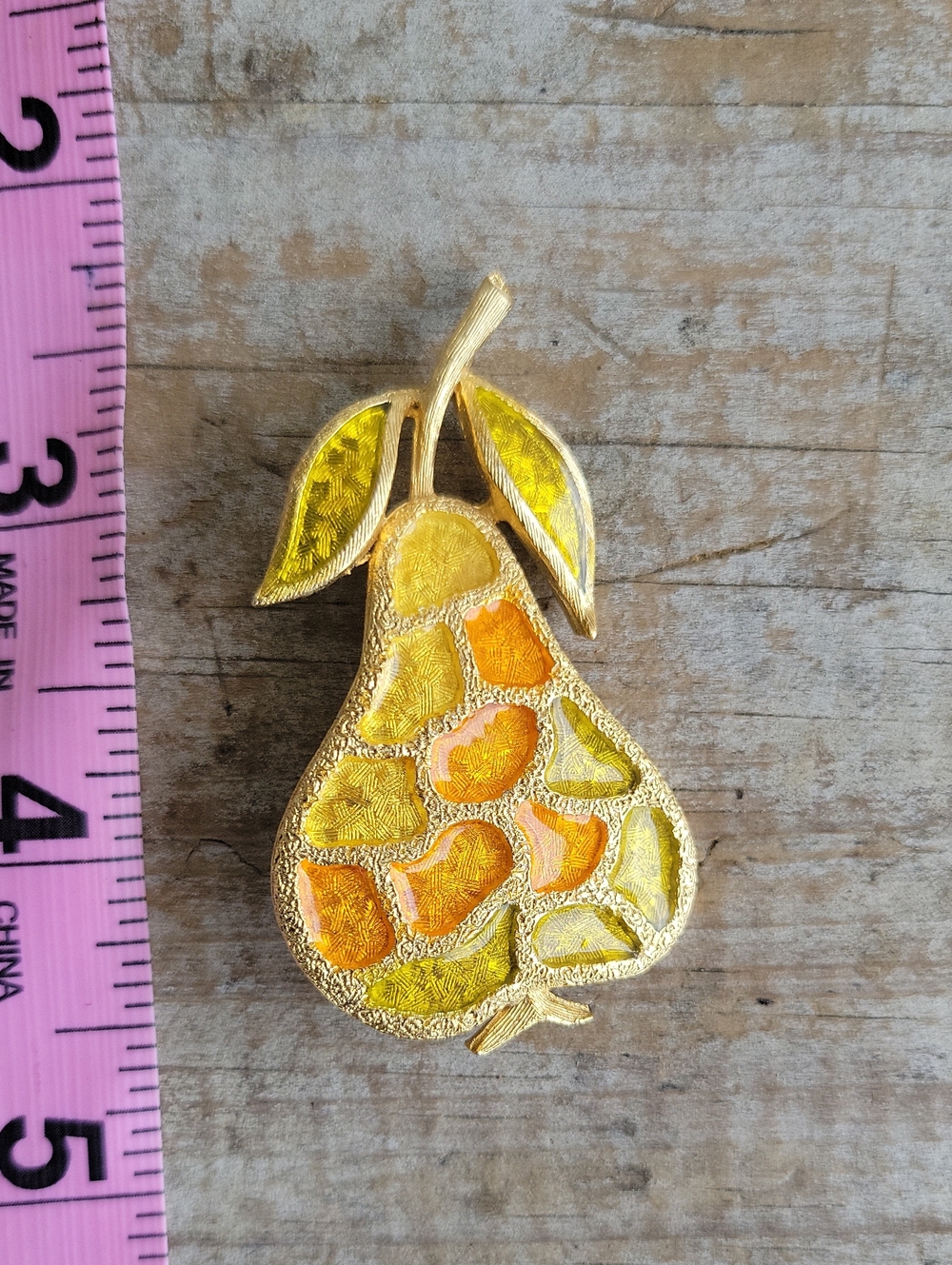 Vintage Lind Gal Signed Gold-Tone Yellow & Orange Pear Brooch  Unbranded
